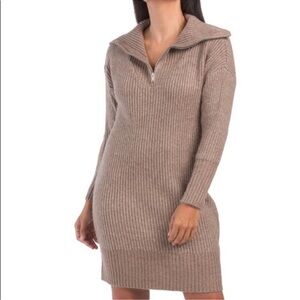 Cupcakes & Cashmere Ribbed Knit Tan Sweater Dress